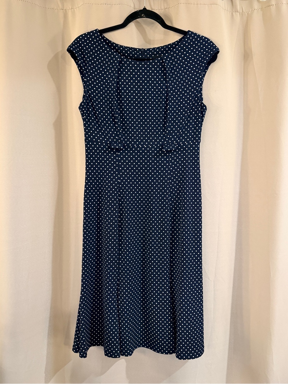 connected apparel navy blue dress Polka Dot Midi featuring rich embroidery.